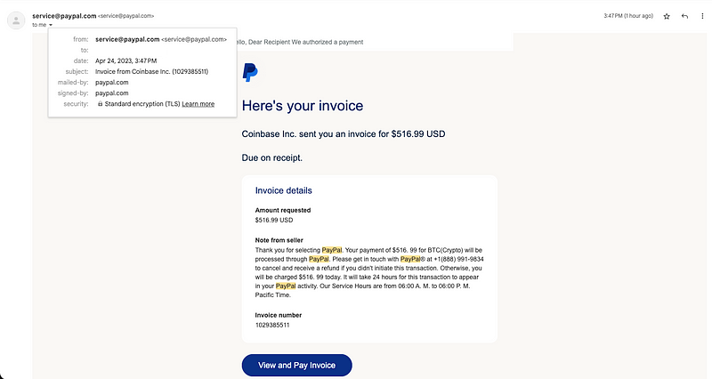 paypal invoice screenshot Exposing the PayPal Coinbase Invoice Scam